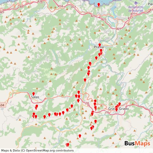 Transit Data for Spain by Autocares Corias Sl with Stops on Map