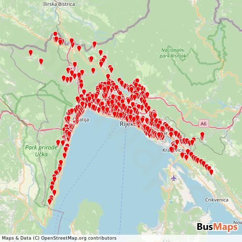 Transit Data for Croatia by Autotrolej with Stops on Map