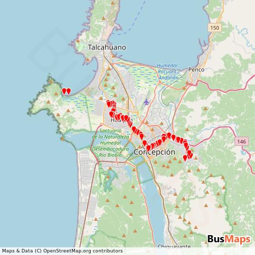 Transit Data for Chile by Buses Puchacay with Stops on Map