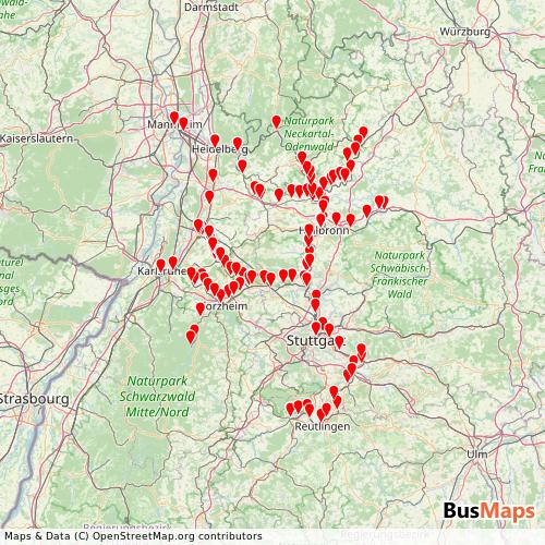 Transit Data for Germany by DB Regio Stuttgart with Stops on Map