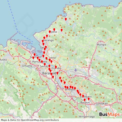 Transit Data for Spain by Metro Bilbao with Stops on Map