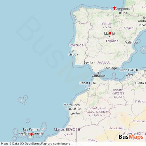 Transit Data for Spain by ACE - Air Charters Europe Profile with Stops on Map