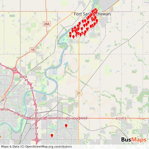 Transit Data for Canada by Fort Saskatchewan Transit with Stops on Map