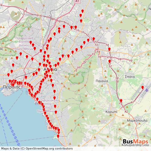 Transit Data for Greece by Urban Rail Transport S.A. with Stops on Map