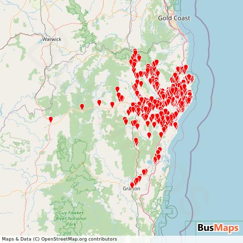 Transit Data for Australia by Buslines Group Pty Limited with Stops on Map