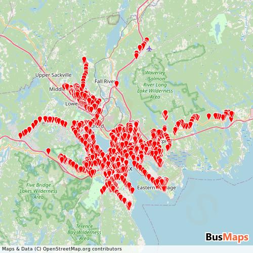 Transit Data for Canada by Halifax Transit with Stops on Map