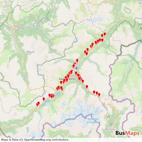 Transit Data for Switzerland by Bus und Service AG (Engadin) with Stops on Map