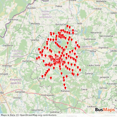 Transit Data for Lithuania by Plungės r. sav. with Stops on Map