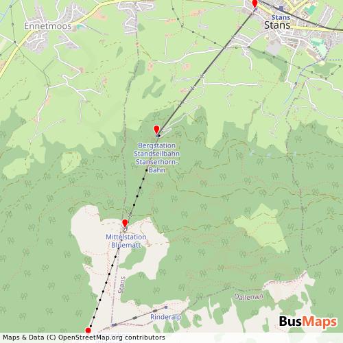 Transit Data for Switzerland by Sthb (Stanserhornbahn) with Stops on Map