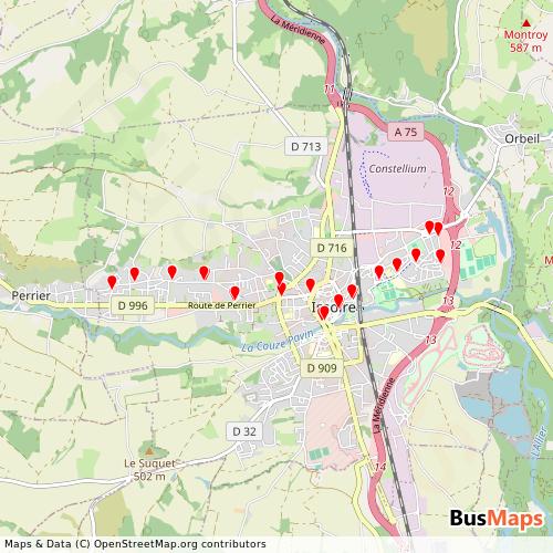 Transit Data for France by Agglo Pays d'Issoire with Stops on Map