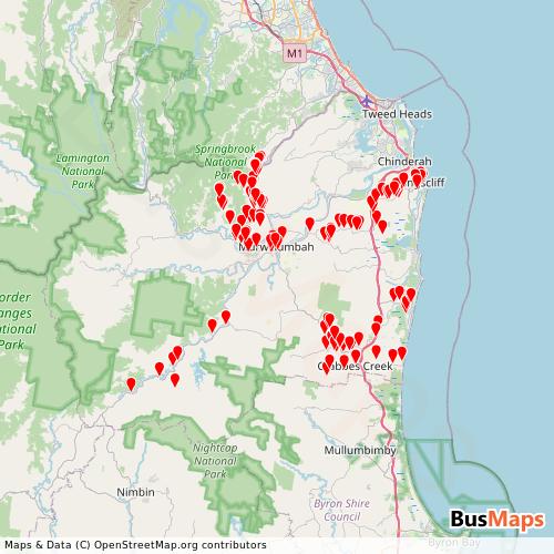 Transit Data for Australia by J & B Buses with Stops on Map