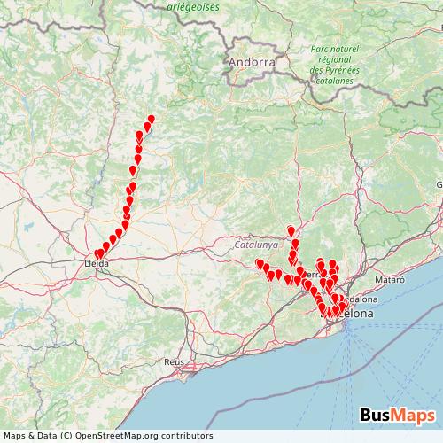 Transit Data for Spain by Fgc with Stops on Map