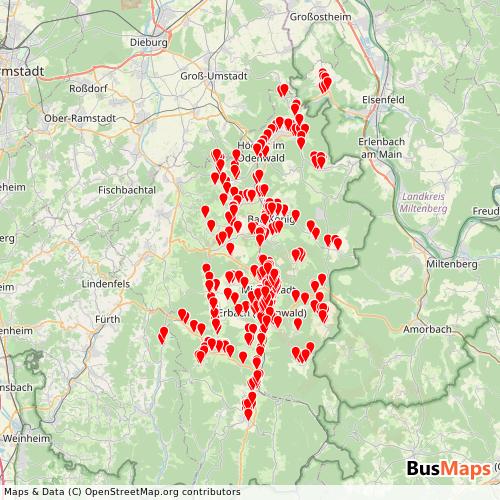 Transit Data for Germany by Busverkehr Wissmüller with Stops on Map