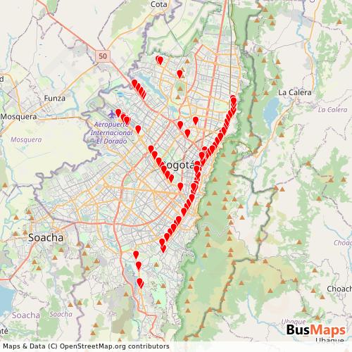 Transit Data for Colombia by Transmilenio-Dual with Stops on Map