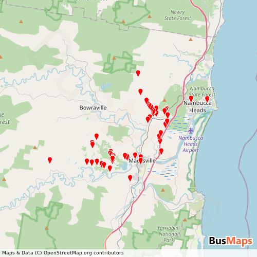 Transit Data for Australia by Nambucca Bus Service with Stops on Map