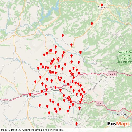 Transit Data for Spain by Cots Alsina with Stops on Map
