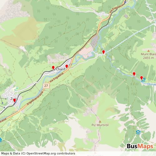 Transit Data for Switzerland by Alpintrans Gmbh with Stops on Map