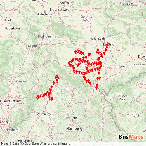 Transit Data for Germany by Erfurter Bahn with Stops on Map