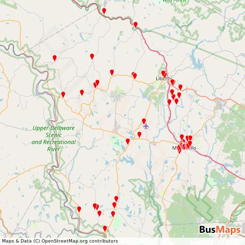 Transit Data for United States by Sullivan County Transit with Stops on Map