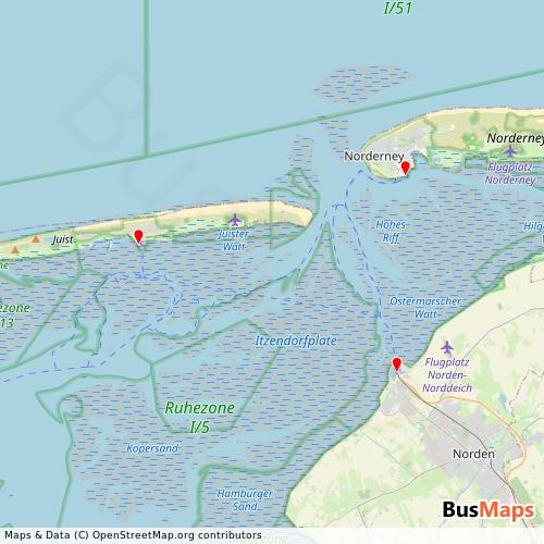 Transit Data for Germany by AG Reederei Norden-Frisa with Stops on Map