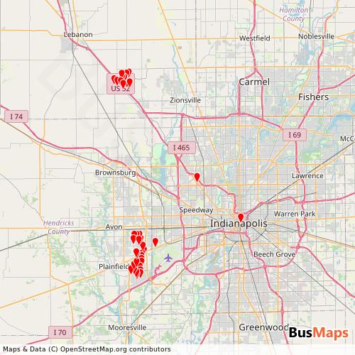 Transit Data for United States by Central Indiana Regional Transportation Authority with Stops on Map