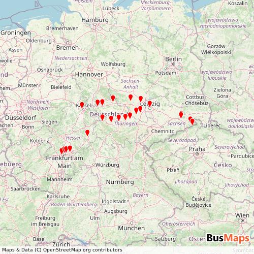 Transit Data for Germany by LEO Express with Stops on Map