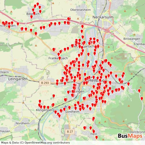 Transit Data for Germany by Bus (Stadtverkehr) with Stops on Map