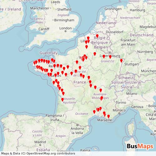 Transit Data for France by Sncf Voyageurs with Stops on Map