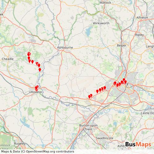 Transit Data for United Kingdom by Albatross Bus & Coaches Ltd with Stops on Map