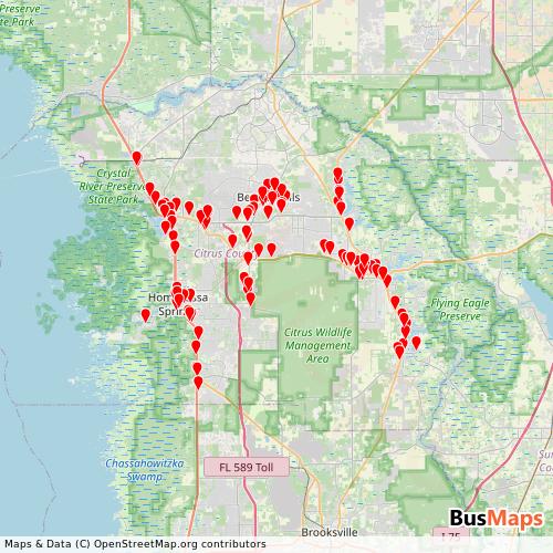 Transit Data for United States by Citrus County Transit with Stops on Map
