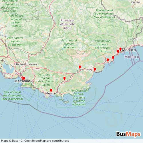 Transit Data for France by ZOU! Intermétropole with Stops on Map