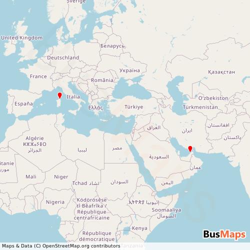 Transit Data for Italy by Flydubai with Stops on Map