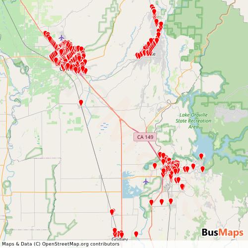 Transit Data for United States by B-Line with Stops on Map