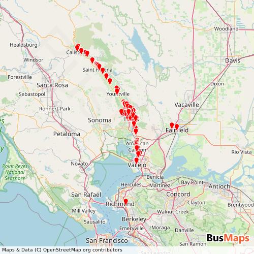 Transit Data for United States by Napa with Stops on Map