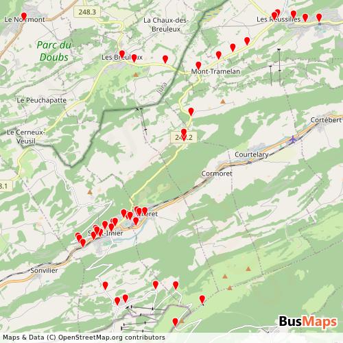 Transit Data for Switzerland by CJ Auto (Automobiles Cj) with Stops on Map