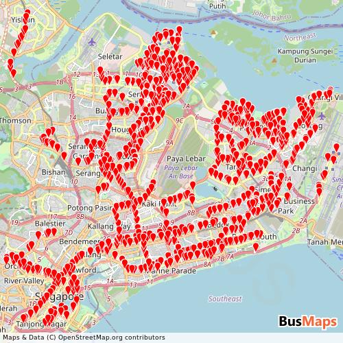 Transit Data for Singapore by Go-Ahead Singapore with Stops on Map