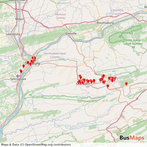 Transit Data for United States by Lower Anthracite Transit Systems with Stops on Map