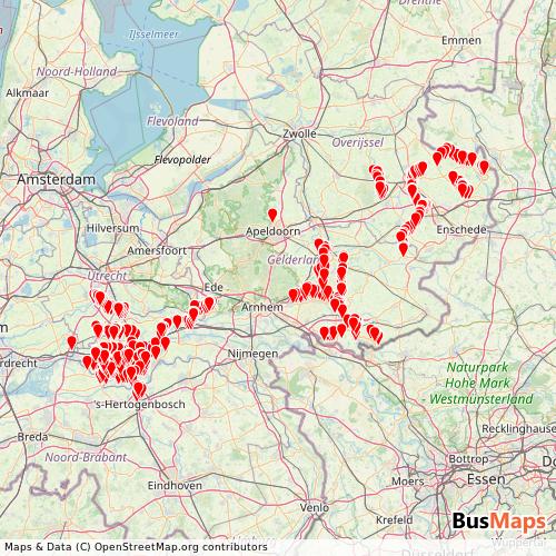 Transit Data for Netherlands by Rrreis with Stops on Map
