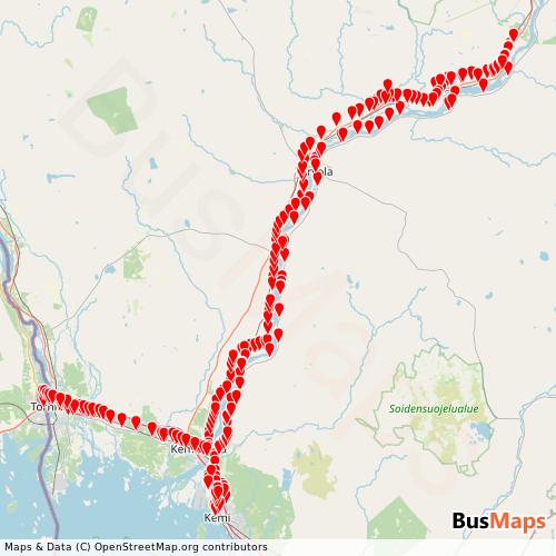 Transit Data for Finland by Meri-Lappi - seutu with Stops on Map