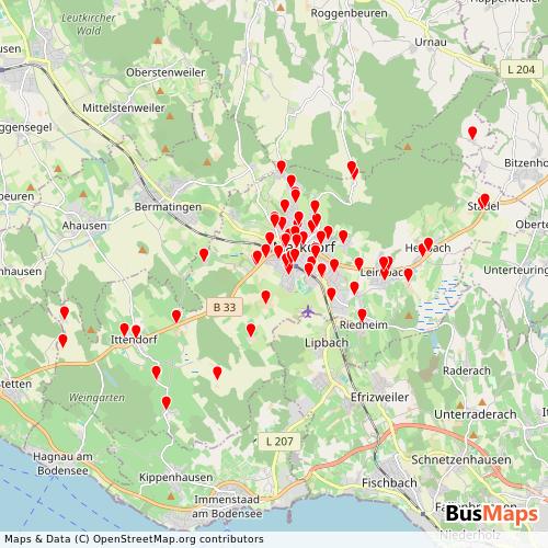 Transit Data for Germany by Stadt Markdorf with Stops on Map