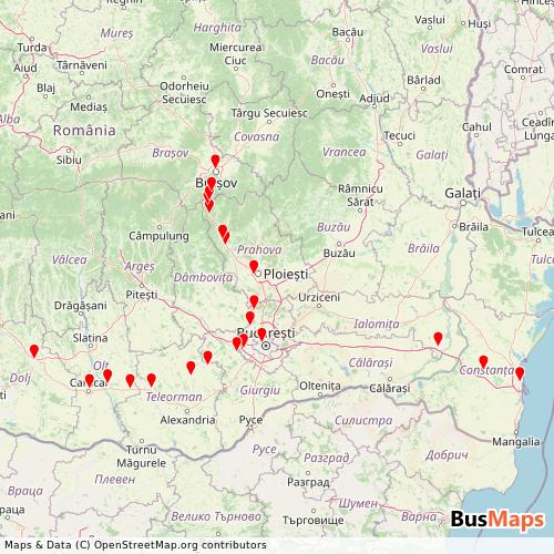 Transit Data for Romania by Softrans with Stops on Map