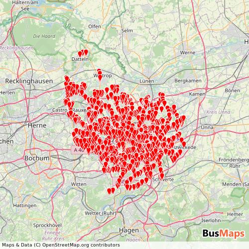 Transit Data for Germany by DSW Bus with Stops on Map