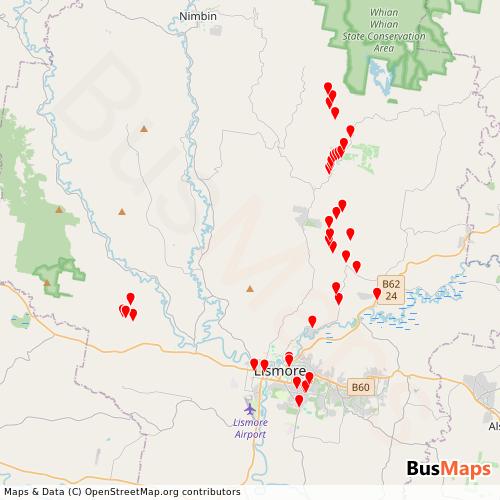 Transit Data for Australia by Halls Bus Company with Stops on Map