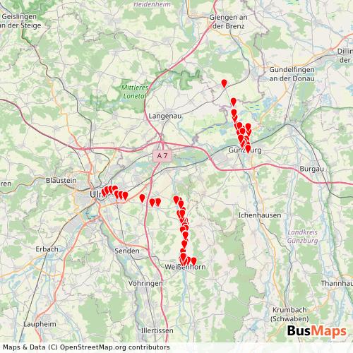 Transit Data for Germany by BBS Mittelschwaben with Stops on Map
