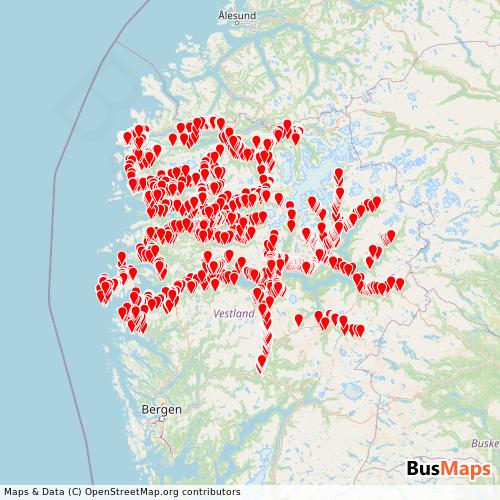 Transit Data for Norway by Skyss with Stops on Map
