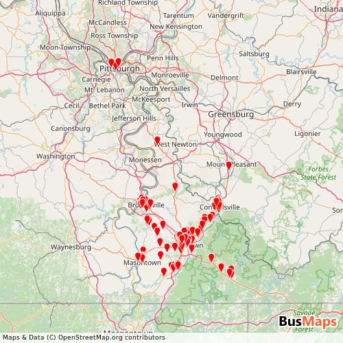 Transit Data for United States by Fayette Area Coordinated Transportation with Stops on Map