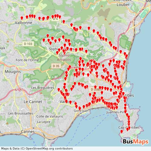 Transit Data for France by Keolis with Stops on Map
