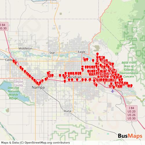 Transit Data for United States by Valley Regional Transit with Stops on Map