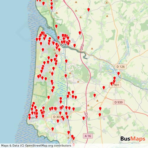 Transit Data for France by Ca2bm Lignes Régulières with Stops on Map