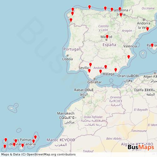 Transit Data for Spain by Iberia with Stops on Map